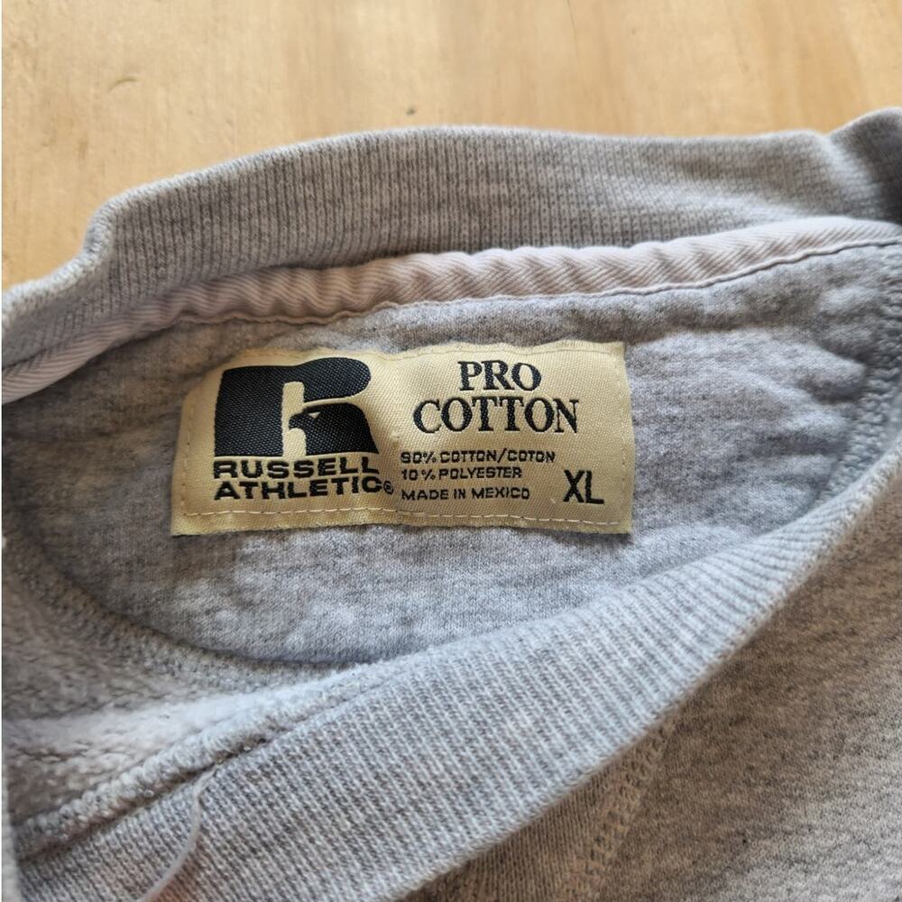 Vintage Russell Athletic Spellout Crewneck Sweatshirt Distressed Worn Gray XL - Picture 3 of 6